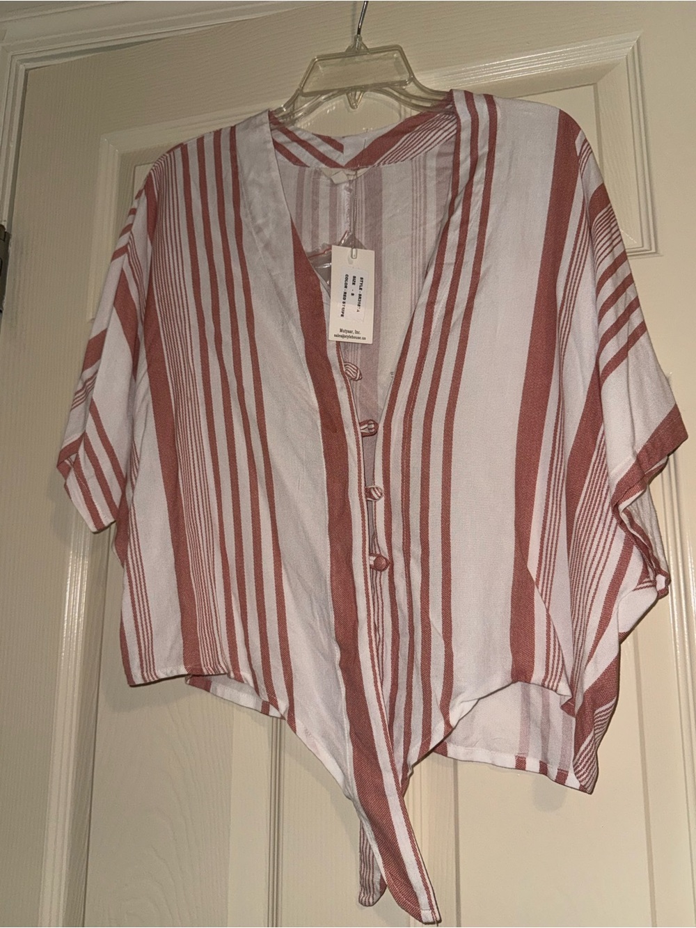 Button-Front Striped Women’s Top in Rust and White